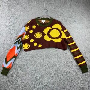 BDG Urban Outfitters Oversized Sweater Women Small Cropped Abstract Floral Daisy